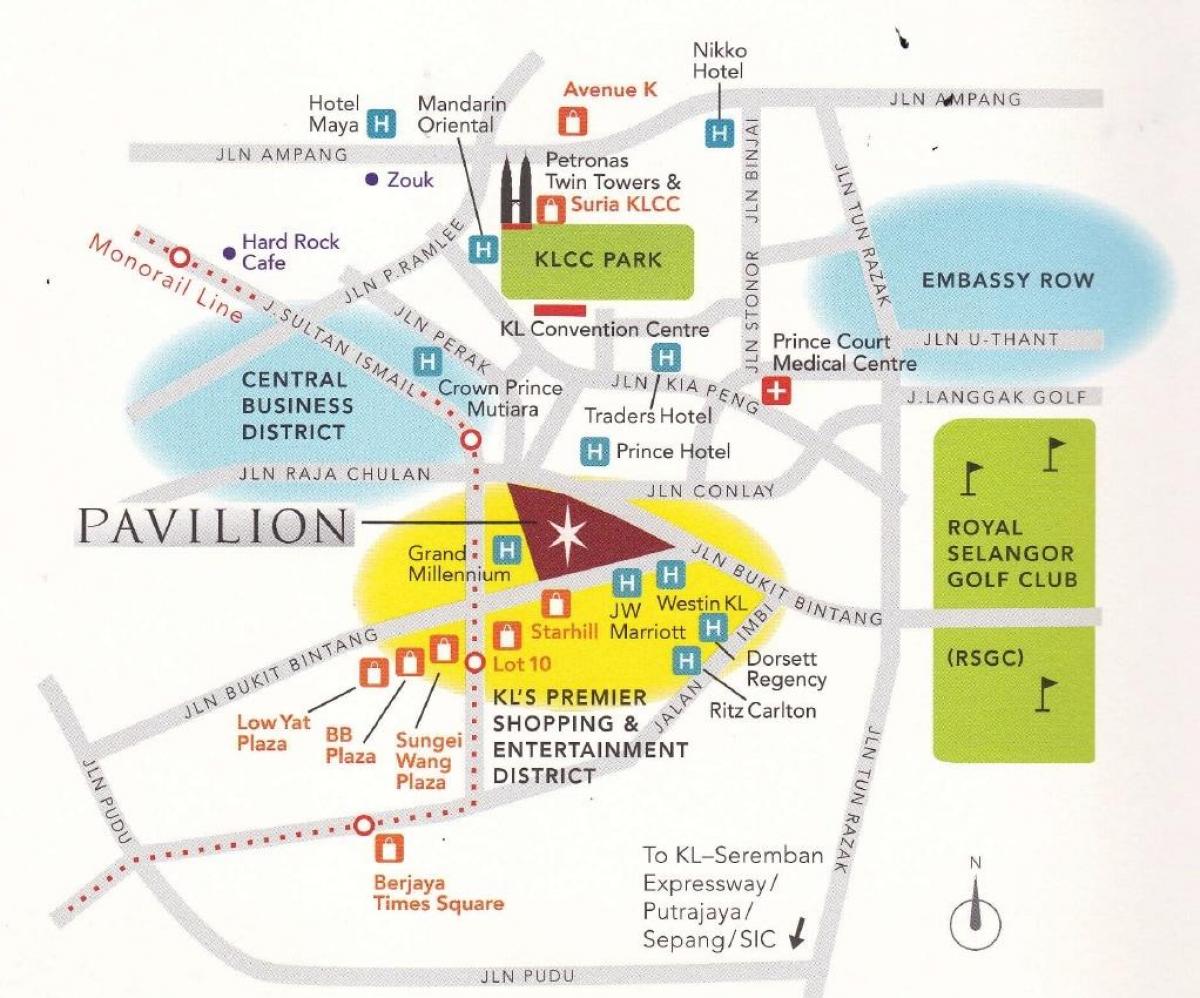 карта славутасцяў павільён Куала-Лумпур
