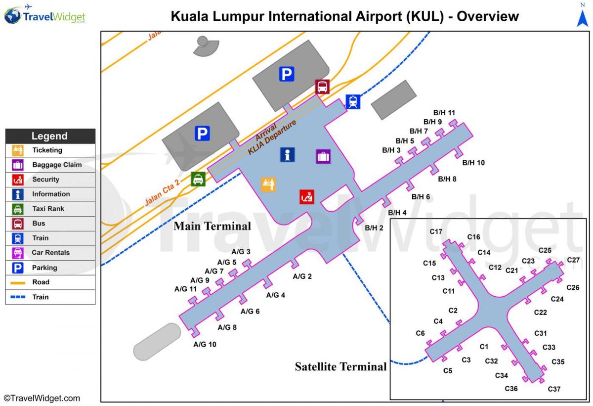асноўны аэрапорт Куала-Лумпур, тэрмінал карта